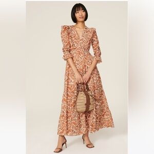 Maje Paisley Ruffled Maxi Dress Orange